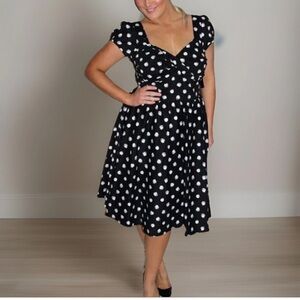 Stop Staring Jitterbug Black White Polka Dot Swing Dress L Retro Rockabilly Z